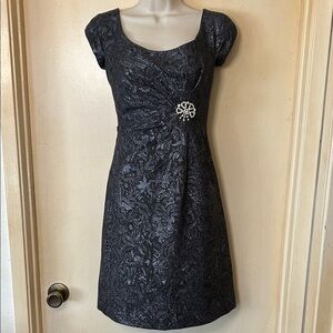 Rebecca Taylor Elegant Gray Brocade Cocktail Dress size 2